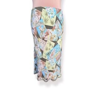 Vintage Silk Hawaiian Postcard Print Skirt Y2K Aloha Surf Vacation Tropical